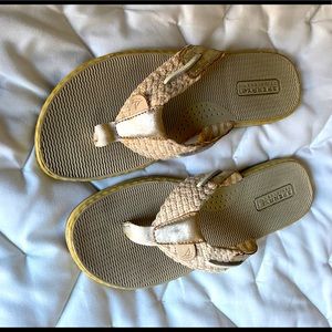 Sperry women’s seaport flip flop sandals-tan/gold